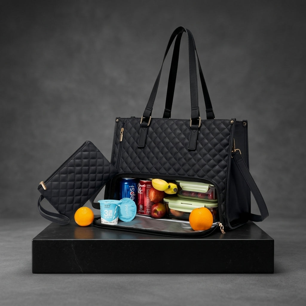 2-in-1 Damen-Ledertasche für Büro & Alltag – mit isoliertem Lunchfach