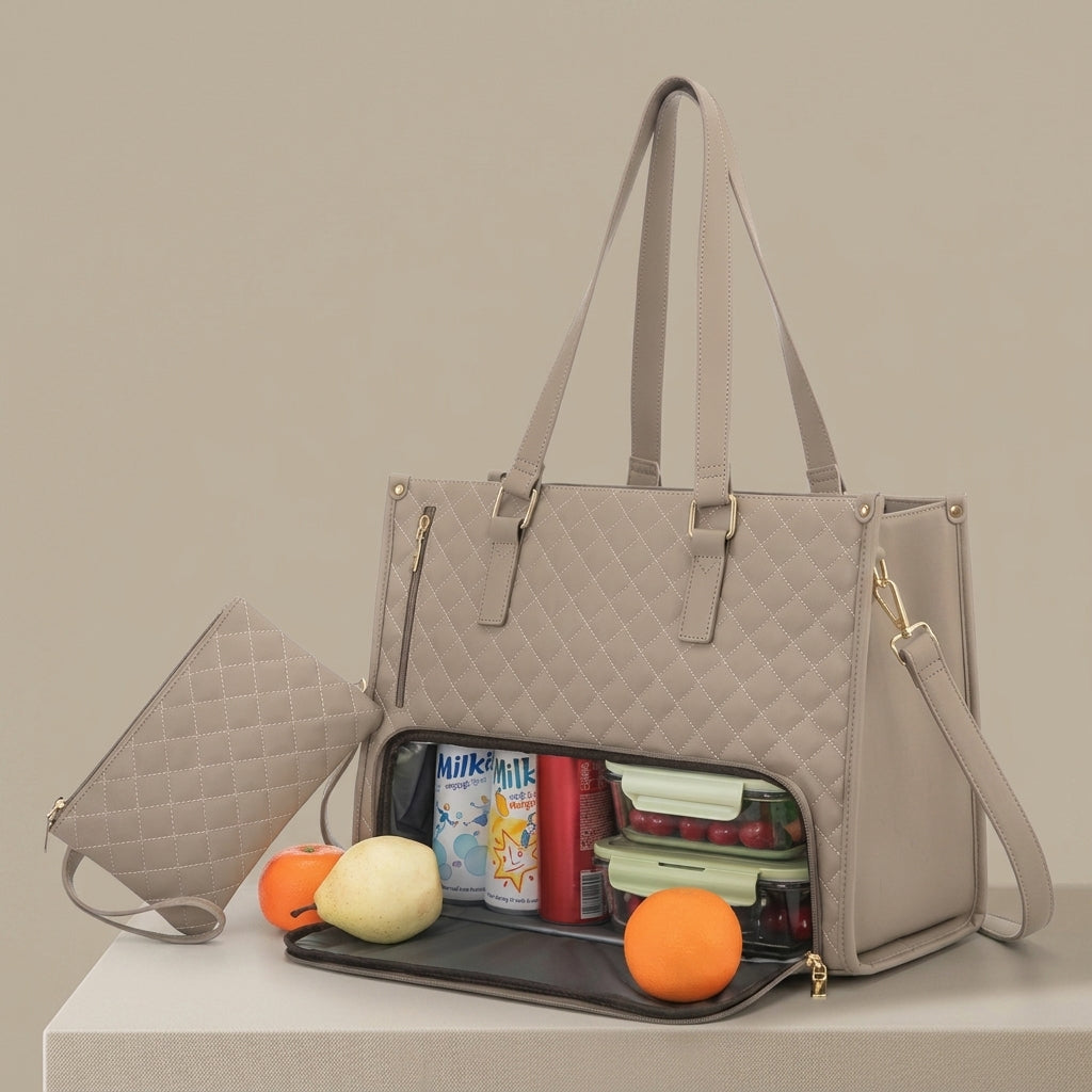 2-in-1 Damen-Ledertasche für Büro & Alltag – mit isoliertem Lunchfach