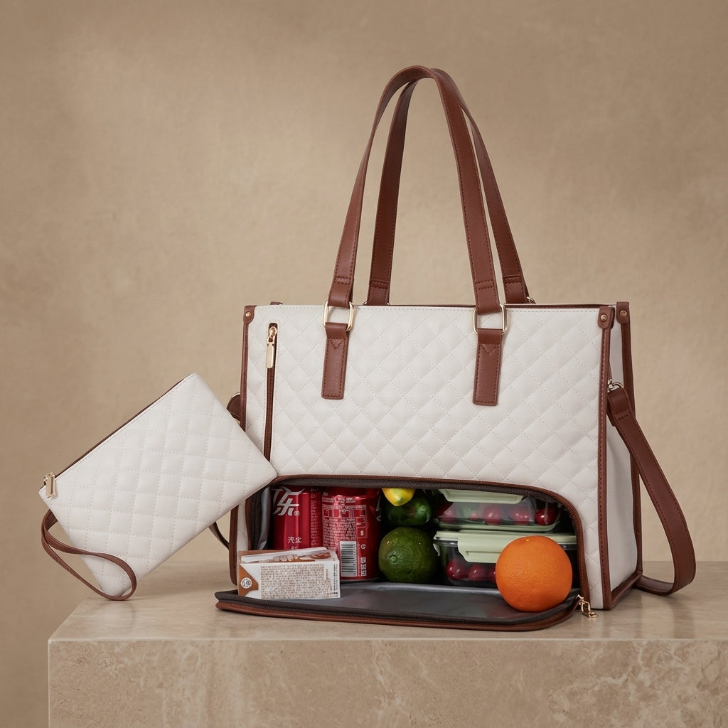 2-in-1 Damen-Ledertasche für Büro & Alltag – mit isoliertem Lunchfach