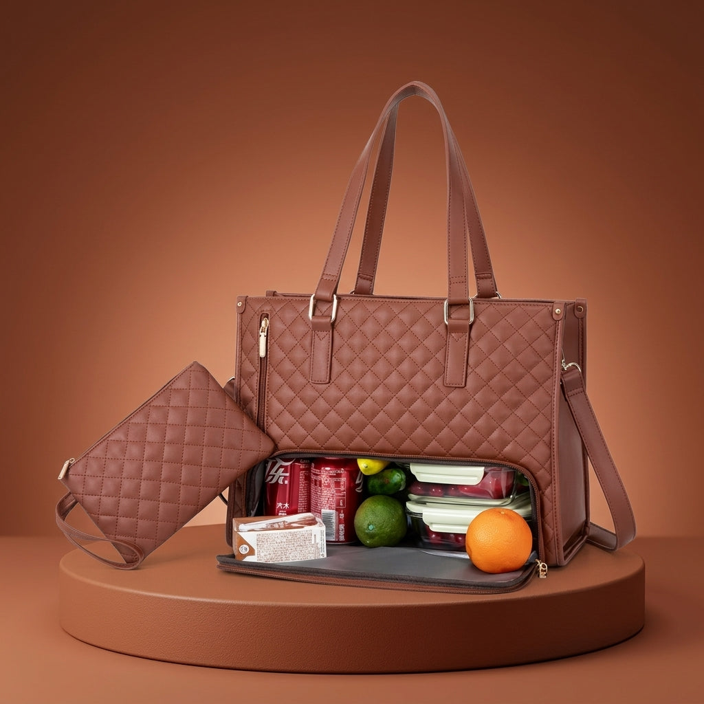 2-in-1 Damen-Ledertasche für Büro & Alltag – mit isoliertem Lunchfach