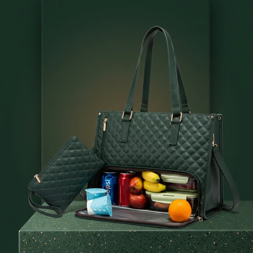 2-in-1 Damen-Ledertasche für Büro & Alltag – mit isoliertem Lunchfach