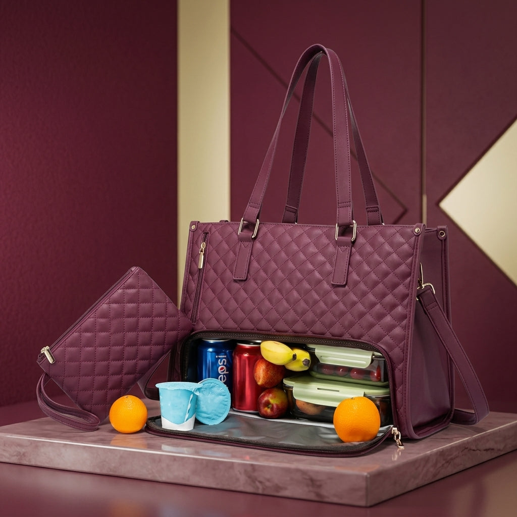 2-in-1 Damen-Ledertasche für Büro & Alltag – mit isoliertem Lunchfach