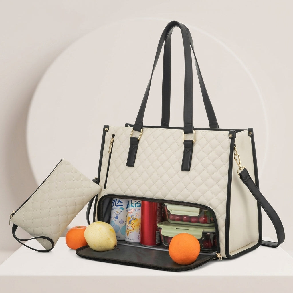 2-in-1 Damen-Ledertasche für Büro & Alltag – mit isoliertem Lunchfach